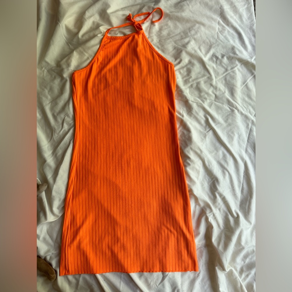 Orange mini dress..#halter#minidress#orangedress